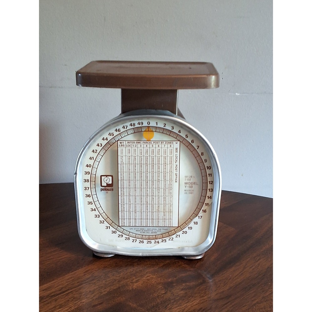 Vintage Pelouze Y-50 Postal Scale 50lb Capacity Brown Metal Mechanical 1981